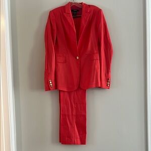 Body By Victoria Stylish Tangerine Suit with Gold Accents Size 10